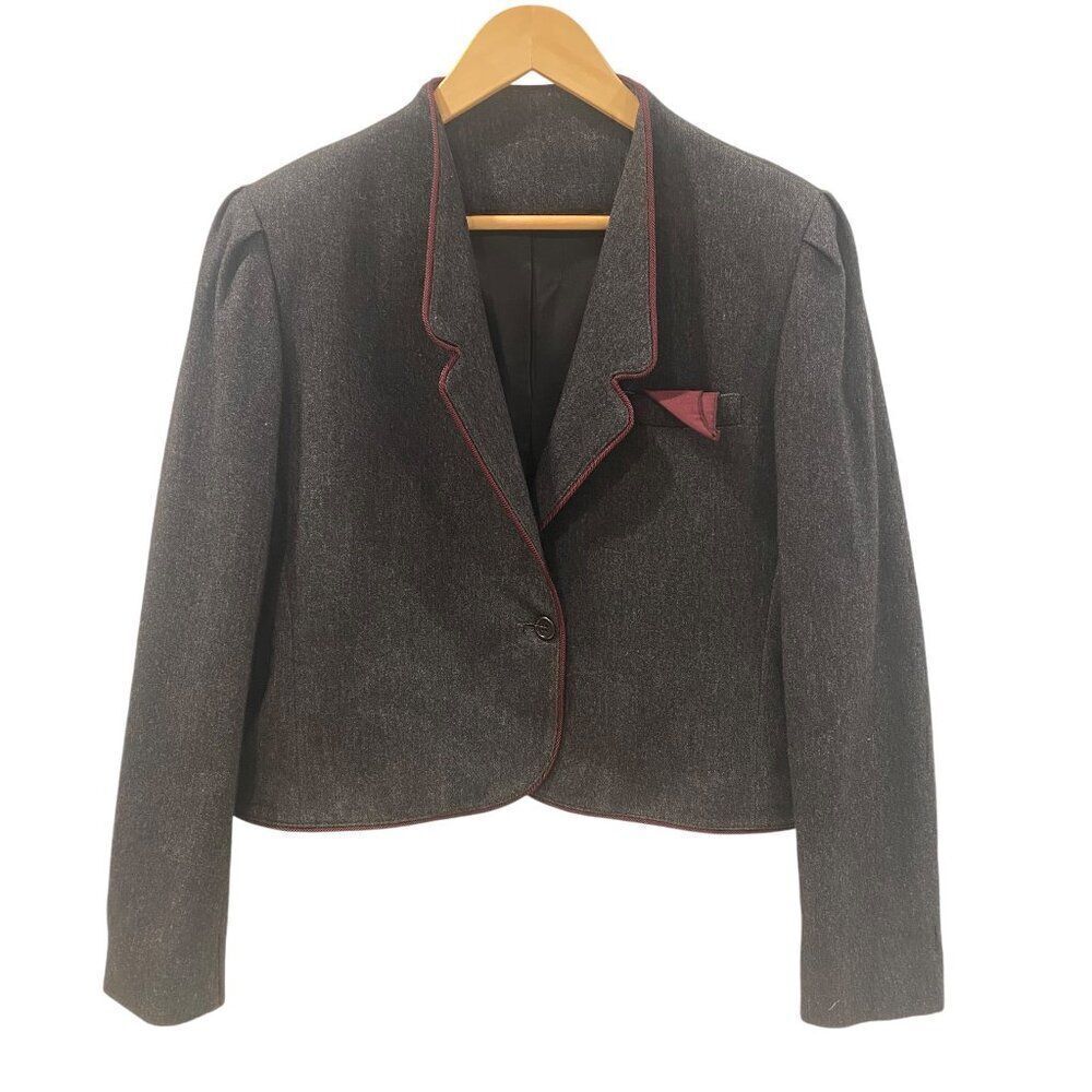 Vintage 80s Daniel for Spellbound Charcoal Wool Blend Blazer Size Women's 14